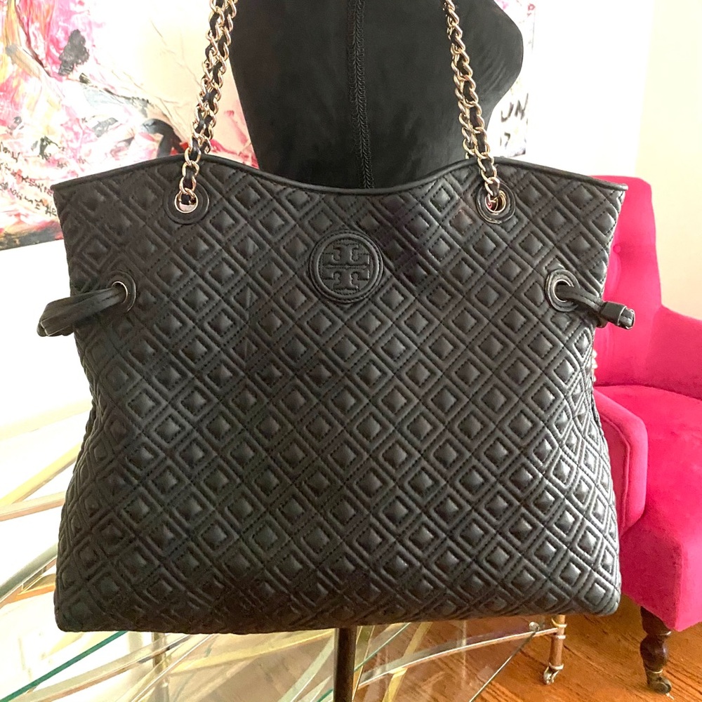 Tory Burch black slouchy Marion Large Tote